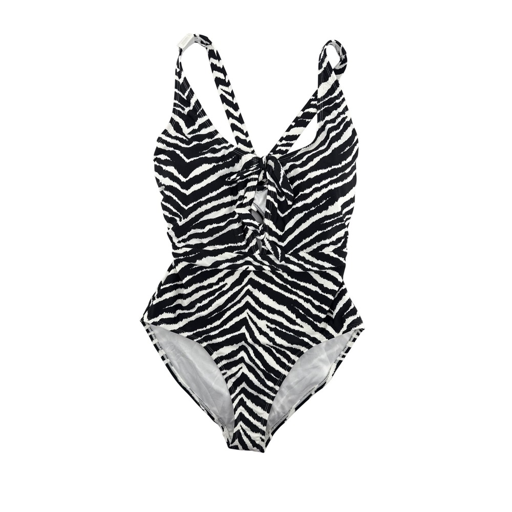 California Sunshine Zebra Print Lace Up One Piece Swimsuit Black White Size 1